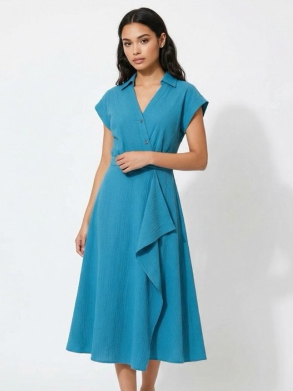 Calvin Klein Blue Asymmetrical Wrap Midi Dress NWOT